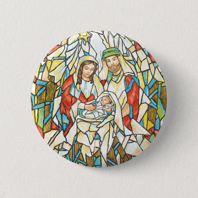 Stained Glass Nativity Painting Pinback Button (Front)