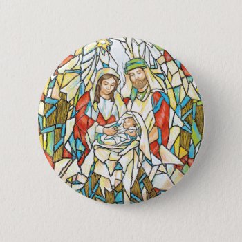Stained Glass Nativity Painting Pinback Button by gingerbreadwishes at Zazzle