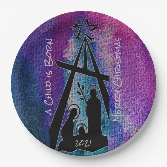 Stained Glass Nativity Paper Plate (Front)