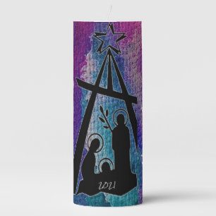 Stained Glass Nativity Pillar Candle