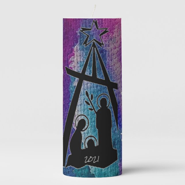 Stained Glass Nativity Pillar Candle (Front)