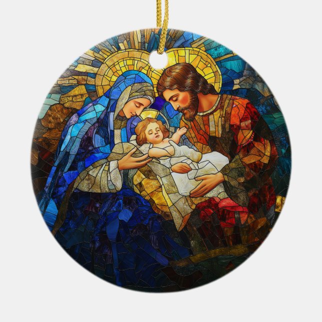 Stained Glass Nativity Scene Ceramic Ornament (Front)