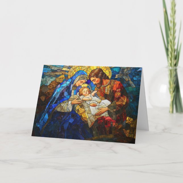 Stained Glass Nativity Scene Christmas Card (Front)