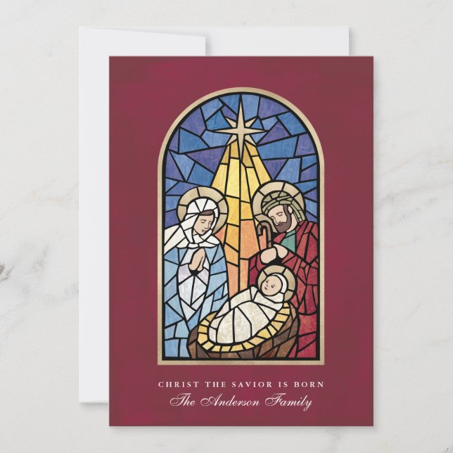 Stained Glass Nativity Scene Christmas Card (Front)