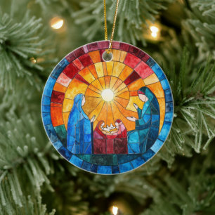 Stained Glass Nativity Scene Christmas Ornament