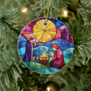 Stained Glass Nativity Scene Christmas Ornament