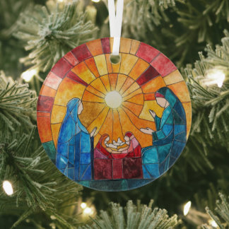 Stained Glass Nativity Scene Christmas Ornament