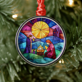 Stained Glass Nativity Scene Christmas Ornament