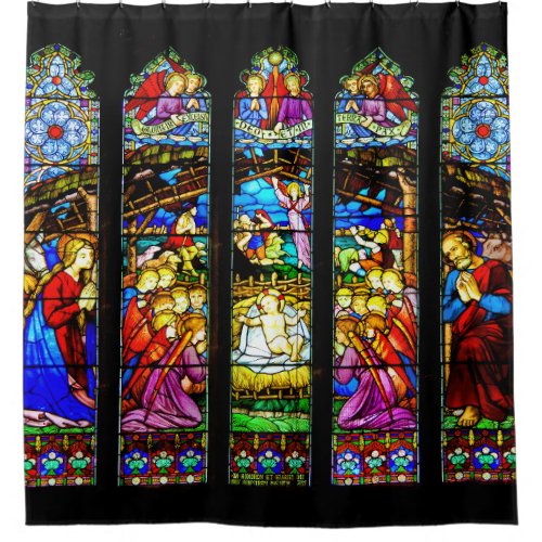 Stained Glass Nativity Scene Christmas Shower Curtain