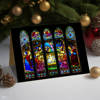 Stained Glass Nativity Scene Holiday Card by TailoredType at Zazzle