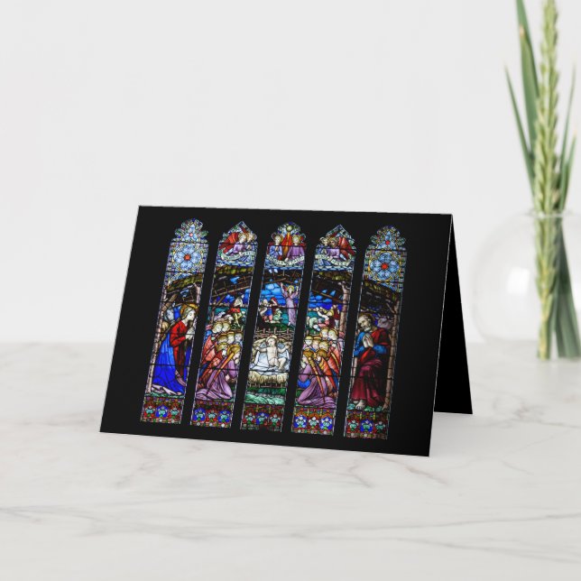 Stained Glass Nativity Scene Holiday Card (Front)