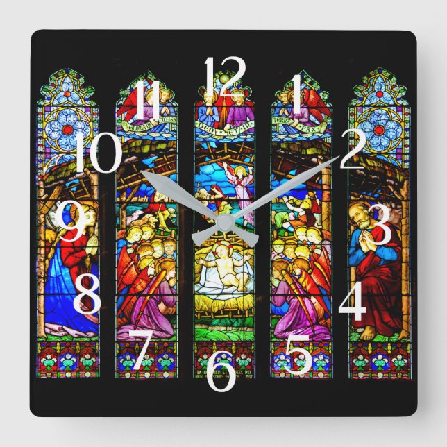 Stained Glass Nativity Scene Square Wall Clock (Front)
