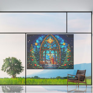 Stained Glass Nativity Scene Xmas Church Art Window Cling
