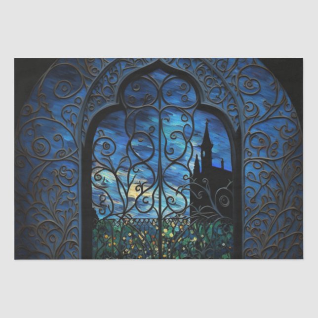 Stained Glass Night Digital Art Village Tissue Paper (Front)
