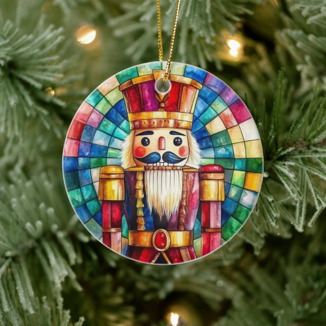 Stained Glass Nutcracker Personalized Christmas Ceramic Ornament (Tree)