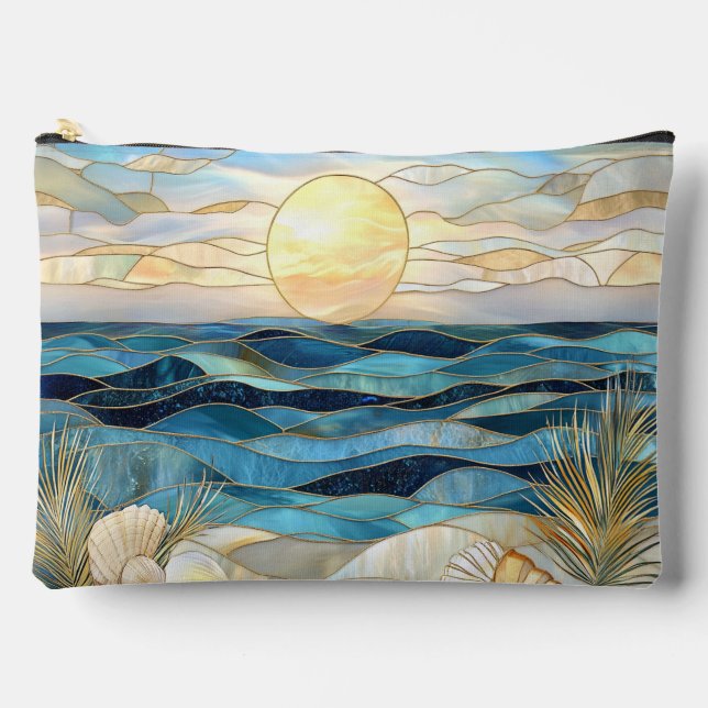 Stained Glass Ocean Sunset Accessory Pouch (Front)