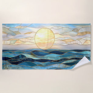 Stained Glass Ocean Sunset Beach Towel
