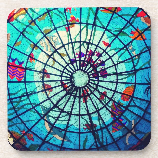 Stained glass ocean tropical fish beverage coaster (Front)