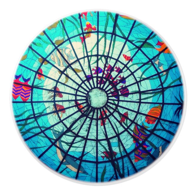 Stained glass ocean tropical fish ceramic knob (Front)
