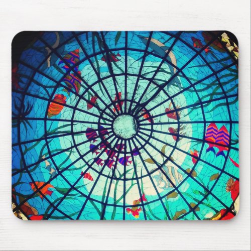 Stained glass ocean tropical fish mouse pad