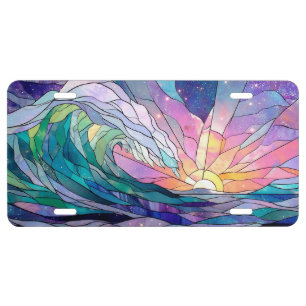 Stained Glass Ocean Waves Artistic Coastal color License Plate