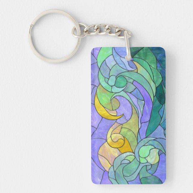 Stained Glass Ocean Waves Artistic Coastal pastel Keychain (Front)
