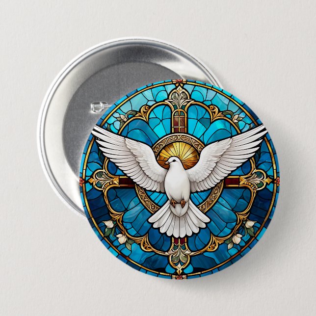 Stained Glass of Christian Holy Dove Button (Front & Back)