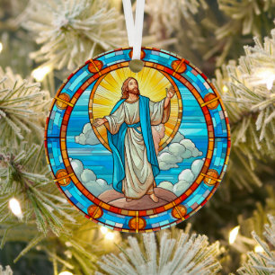 Stained Glass of Jesus Ascending to heaven Metal Ornament