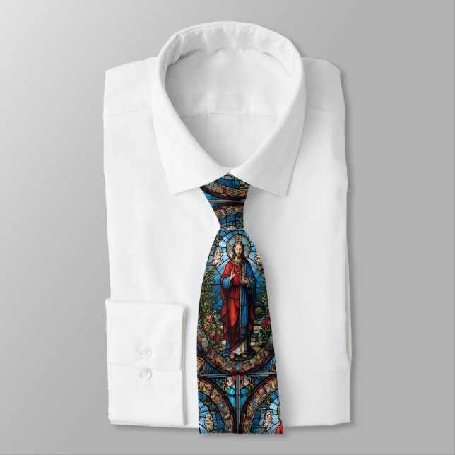 Stained Glass of Jesus at Garden of Gethsemane Neck Tie (Tied)
