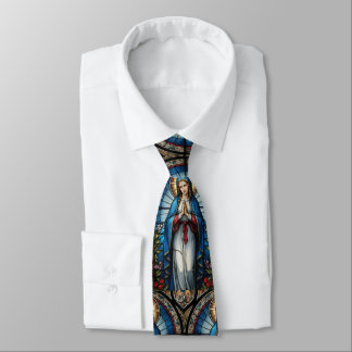 Stained Glass of Virgin Mary at Garden Neck Tie