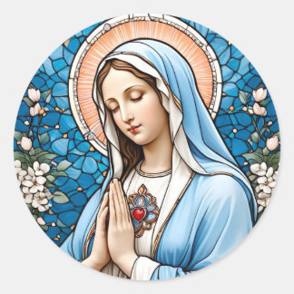 Stained Glass of Virgin Mary Christian Catholic Classic Round Sticker