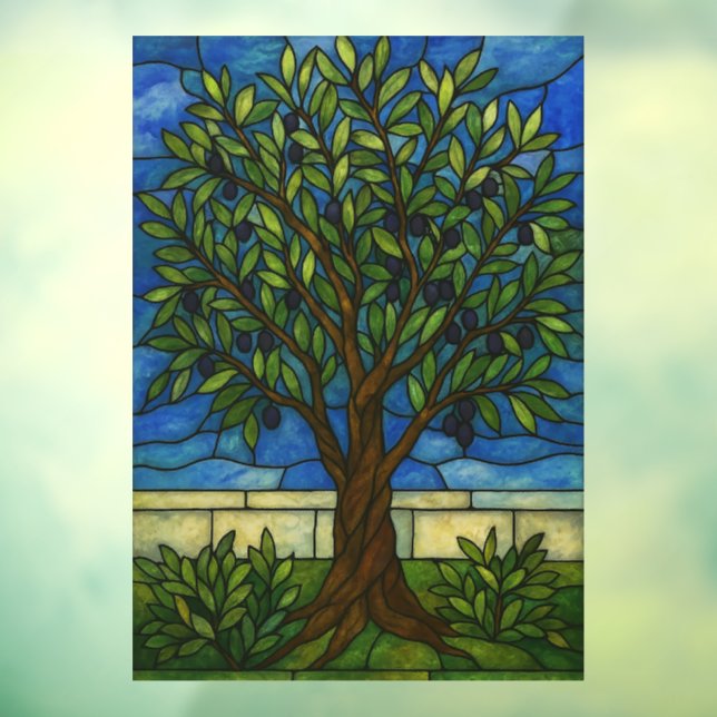 Stained Glass Olive Tree Nature Art Eco Gift Window Cling (Sheet 3)