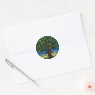 Stained Glass Olive Tree Round Sticker – Nature