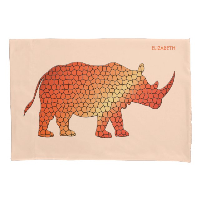 Stained Glass Orange Rhino Pillow Case (Front)