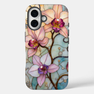 Stained Glass Orchid Flowers iPhone 16 Case
