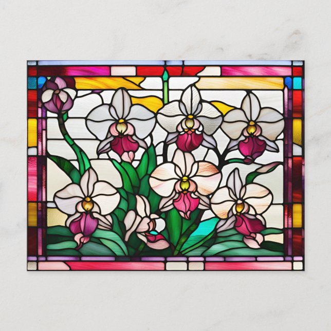 Stained Glass Orchid Flowers  Postcard (Front)