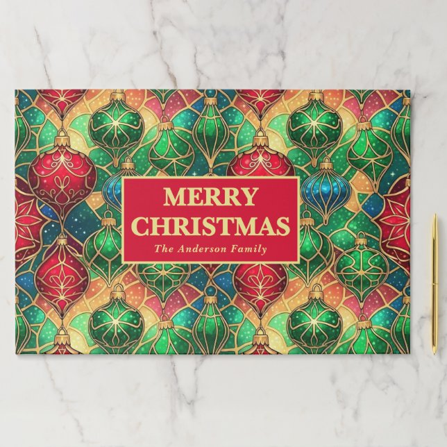 Stained Glass Ornament Christmas Paper Placemat (Insitu)