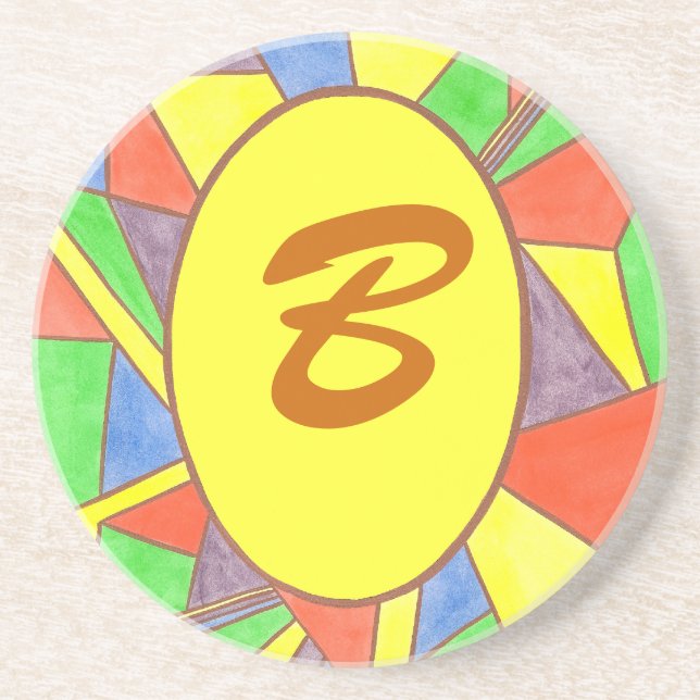 Stained glass oval frame, monogram coasters (Front)