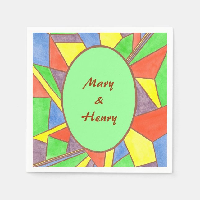 Stained glass oval frame personalized napkins (Front)