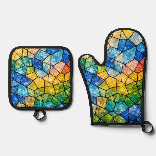 Stained glass oven mitt & pot holder set (Front)
