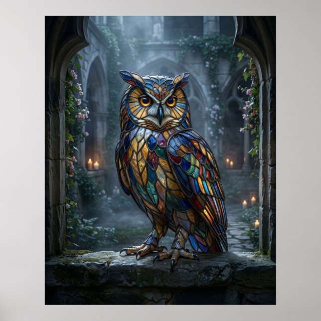 Stained Glass Owl Moonlight Poster (Front)