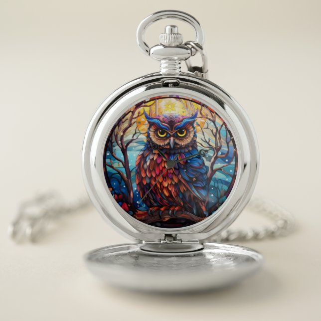 Stained Glass Owl Pocket Watch (Inside)