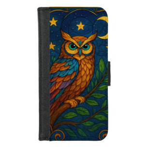 Stained Glass Owl Under the Moon and Stars iPhone 8/7 Wallet Case