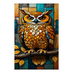 Stained Glass Owl Wall Art Canvas for Office Study