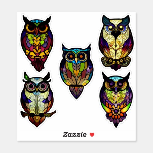 Stained Glass Owls Sticker