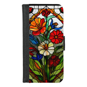 Stained Glass Panel Featuring Vibrant Flowers iPhone 8/7 Wallet Case