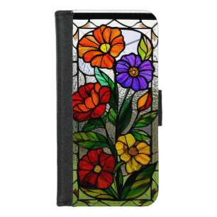 Stained Glass Panel Featuring Vibrant Flowers iPhone 8/7 Wallet Case