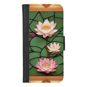 Stained Glass Panel with Blooming Lotus Flower iPhone 8/7 Wallet Case