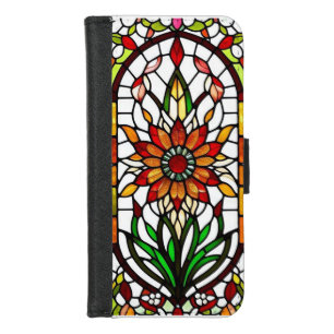 Stained Glass Panel with Vibrant Flower iPhone 8/7 Wallet Case