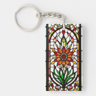 Stained Glass Panel with Vibrant Flower Keychain